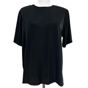Erena Vintage 90s Top Silky Black Short Sleeve Blouse Side Slits Women’s Sz L